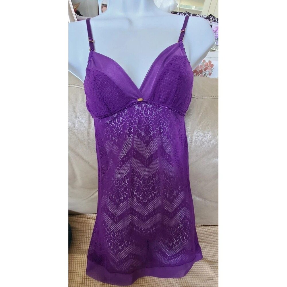 Victorias Secret Very Sexy Babydoll Chemise Purple Lace Lingerie Slip Dress Xs